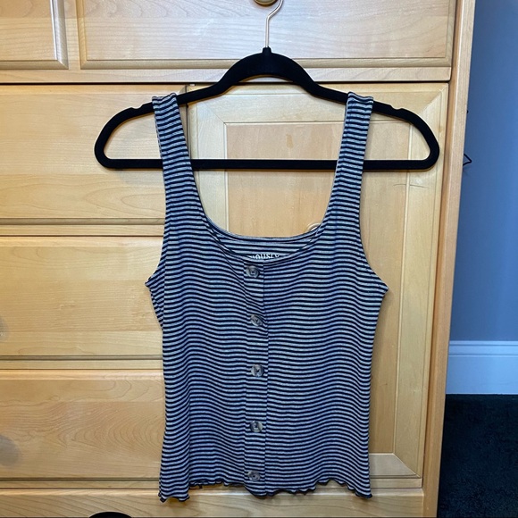 Aero Seriously Soft Striped Button-Front Tank: L - Picture 1 of 4